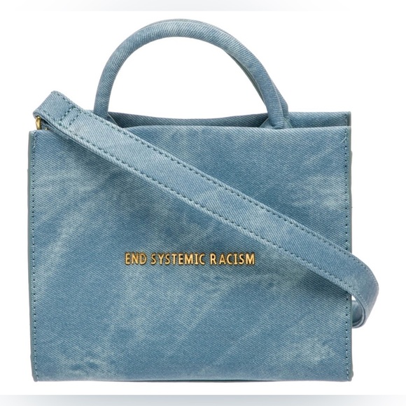 Brandon Blackwood Handbags - BRANDON BLACKWOOD EST END SYSTEMIC RACISM DENIM CANVIS MINI TOTE. RARE FIND.